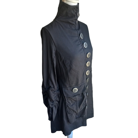 Neon Buddha Black Coat/Dress with Button Detail - Picture 5 of 12